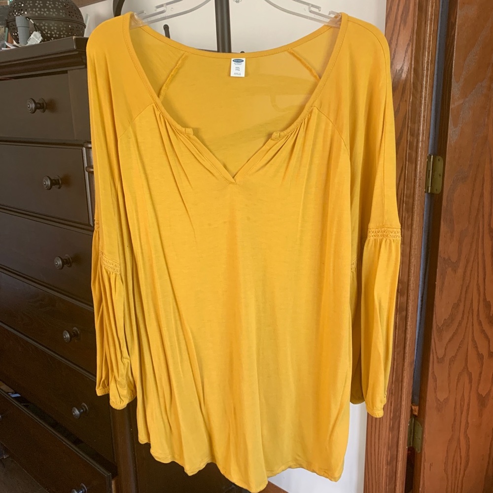 🔵 2/$15. Mustard Yellow Peasant Blouse, XXL